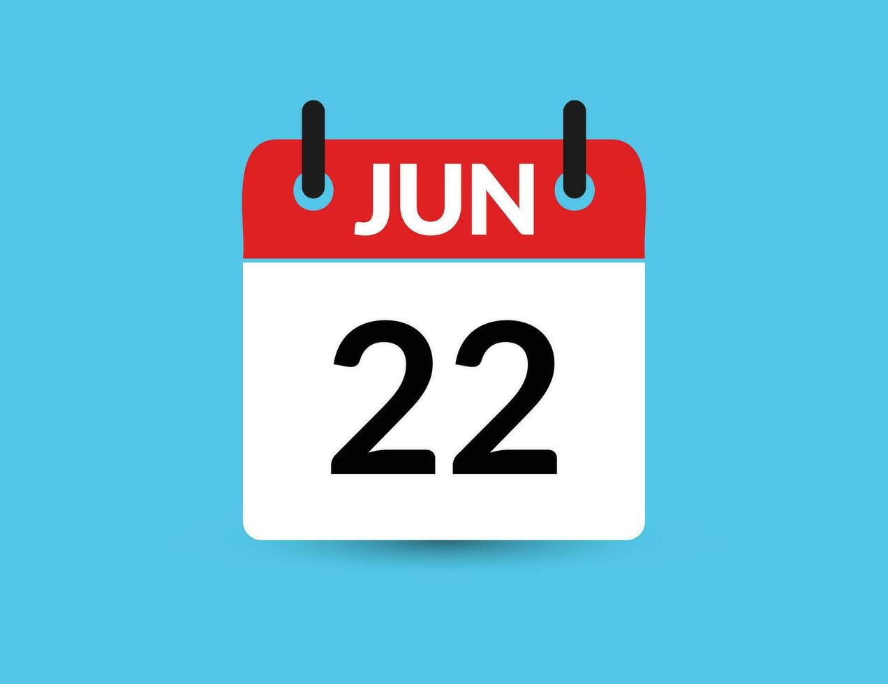 June 22. Flat icon calendar isolated on blue background. Date and month vector illustration