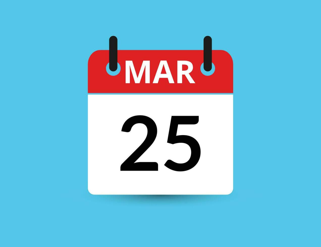 March 25. Flat icon calendar isolated on blue background. Date and month vector illustration