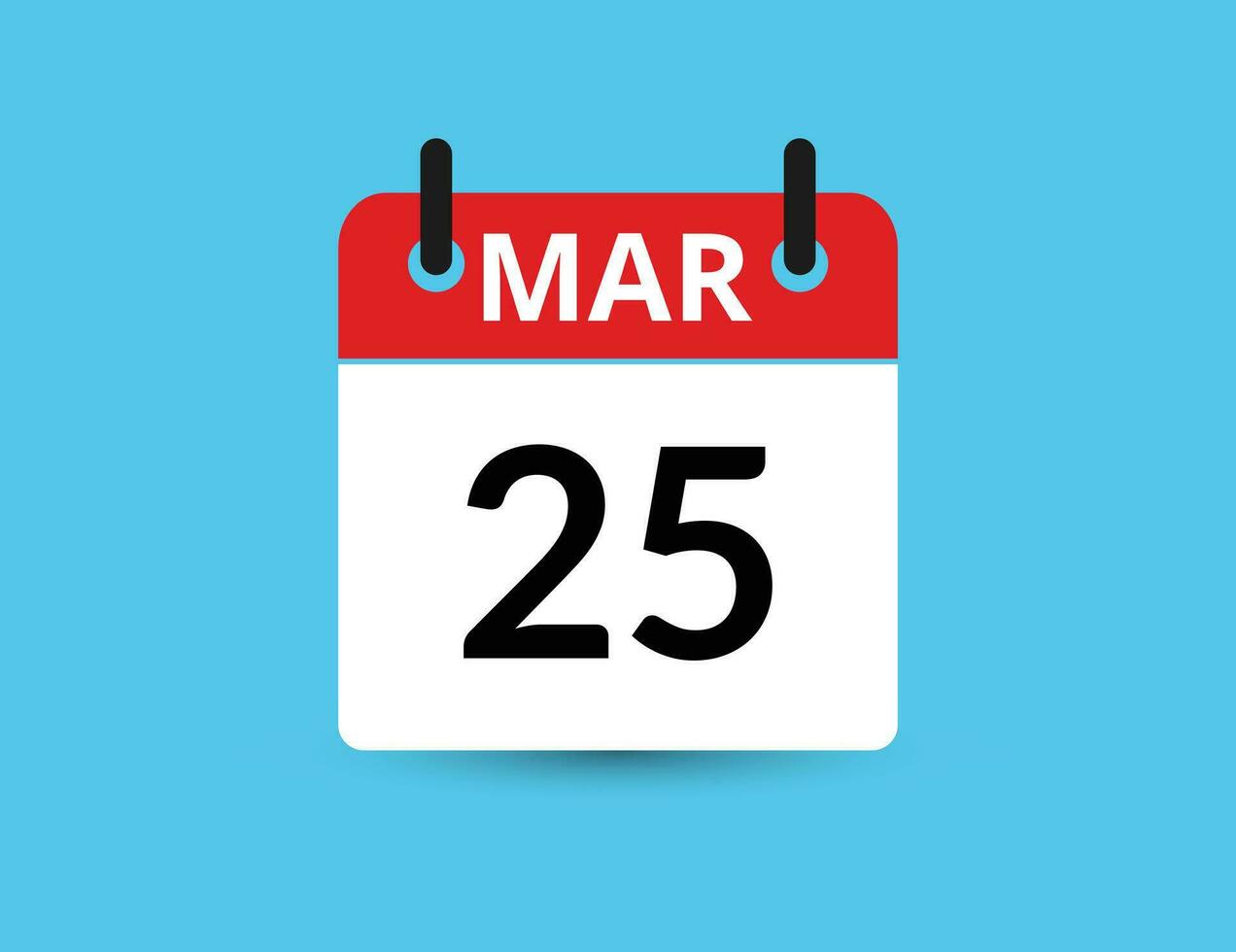 marzo 25 plano icono calendario aislado en azul antecedentes. fecha y mes vector ilustración