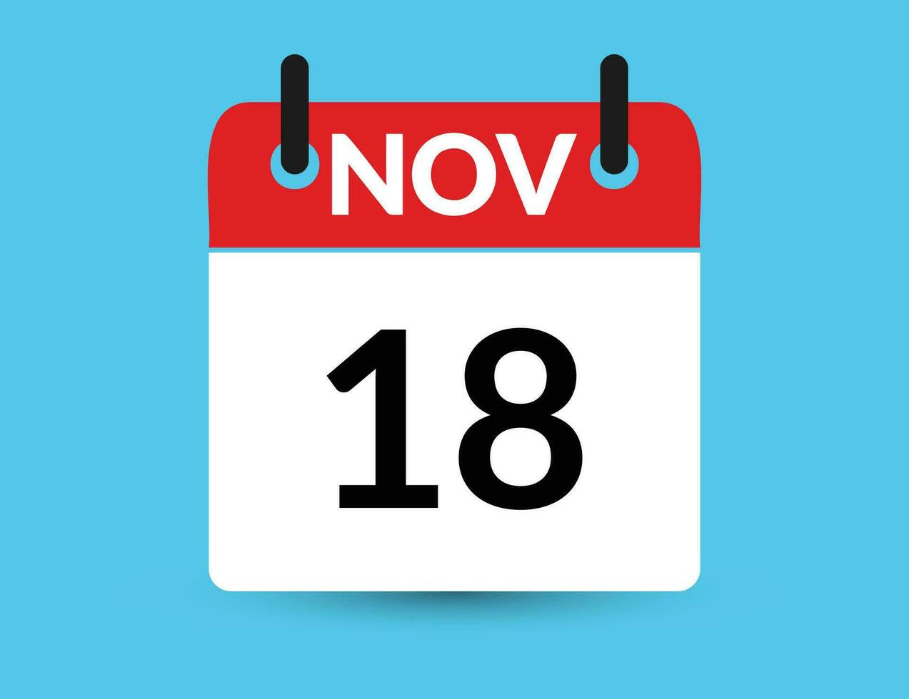 November 18. Flat icon calendar isolated on blue background. Date and month vector illustration