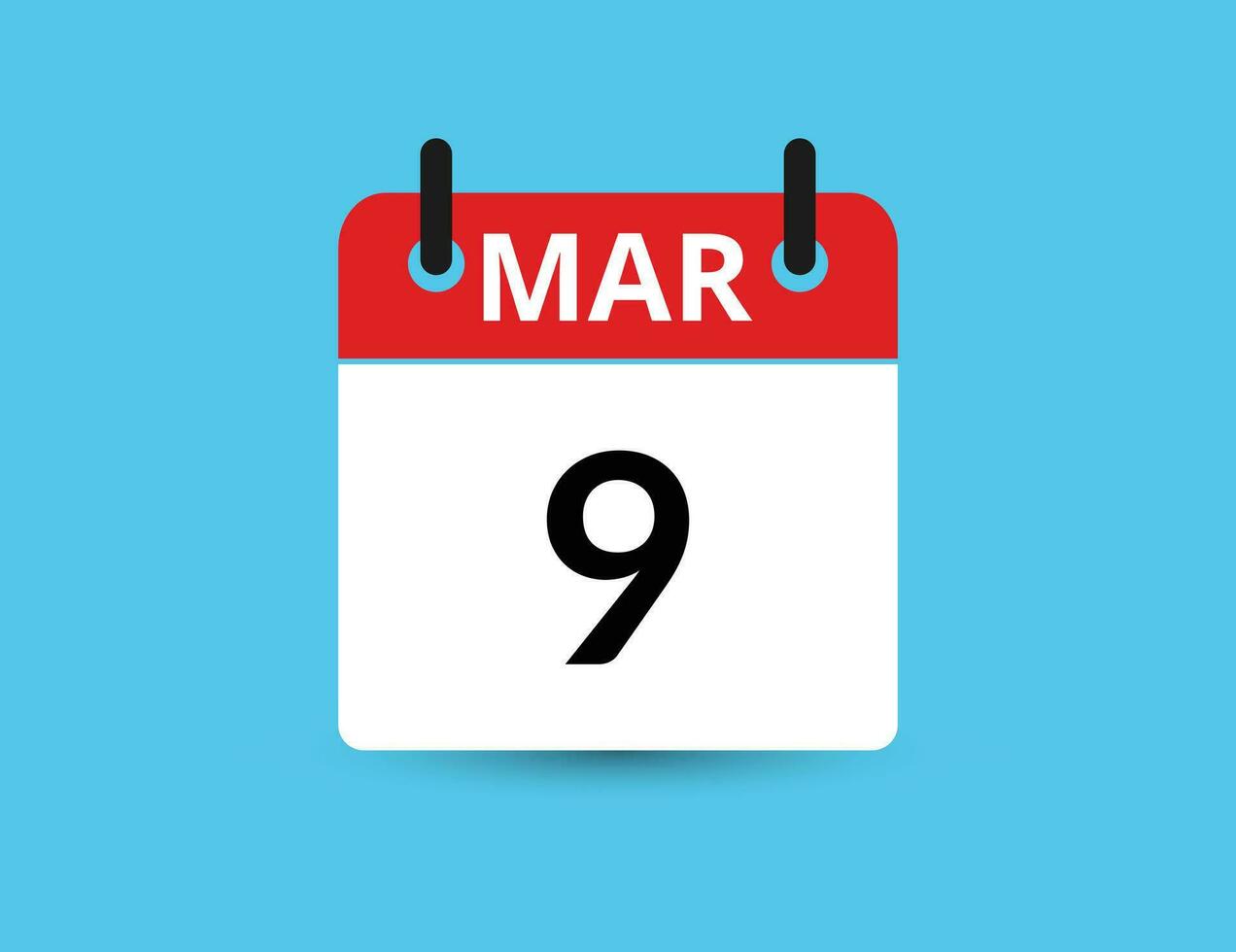 March 9. Flat icon calendar isolated on blue background. Date and month vector illustration