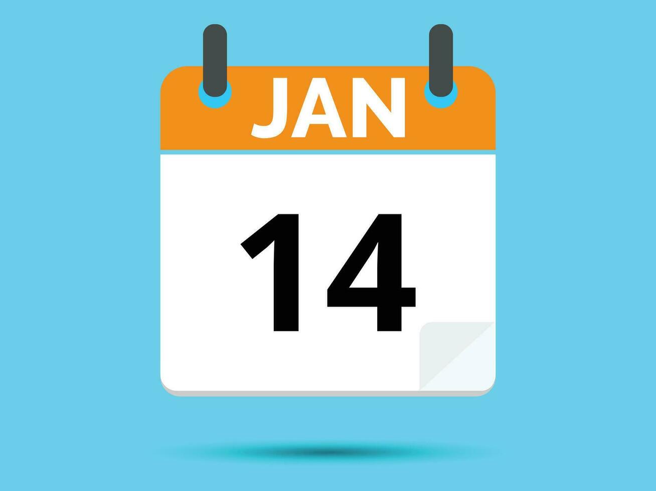 14 January. Flat icon calendar isolated on blue background. Vector illustration.
