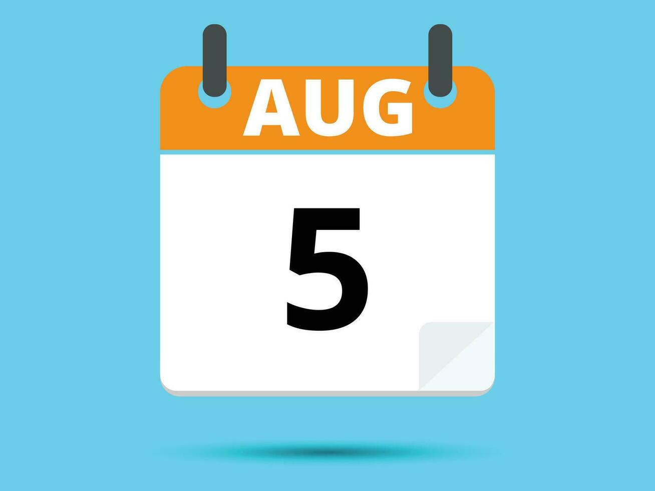 5 August. Flat icon calendar isolated on blue background. Vector illustration.