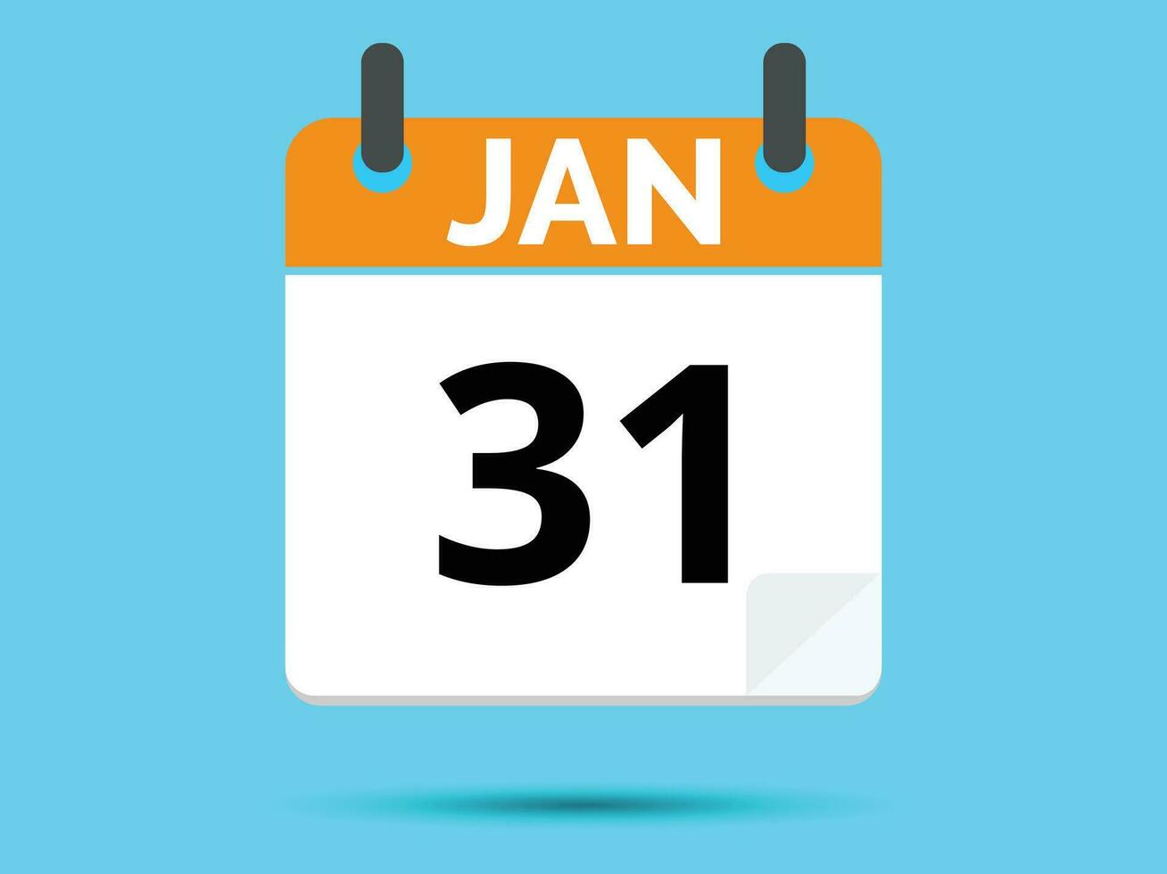 31 January. Flat icon calendar isolated on blue background. Vector illustration.