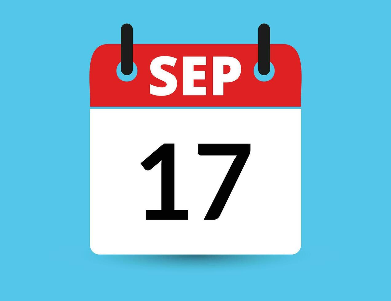 September 17. Flat icon calendar isolated on blue background. Date and month vector illustration