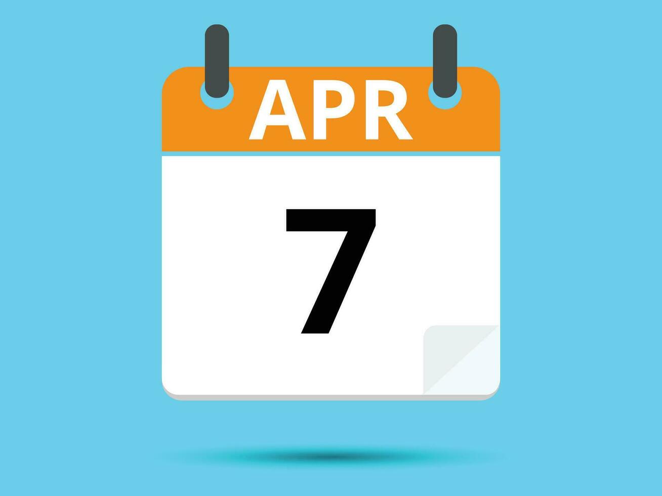 7 April. Flat icon calendar isolated on blue background. Vector illustration.