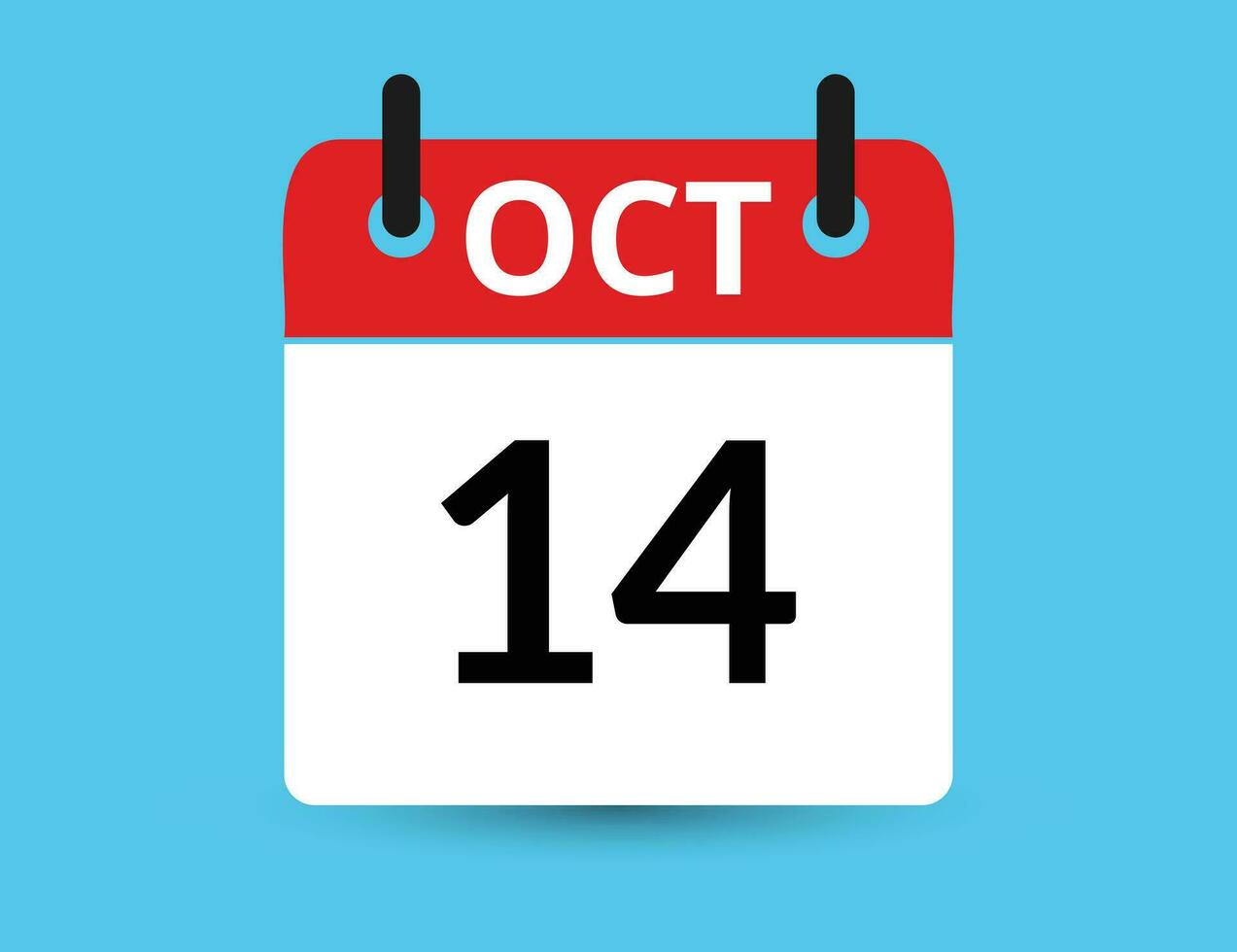 October 14. Flat icon calendar isolated on blue background. Date and month vector illustration
