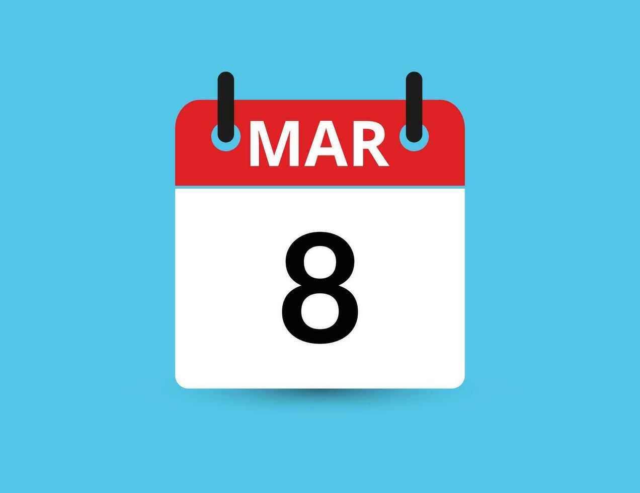 marzo 8. plano icono calendario aislado en azul antecedentes. fecha y mes vector ilustración