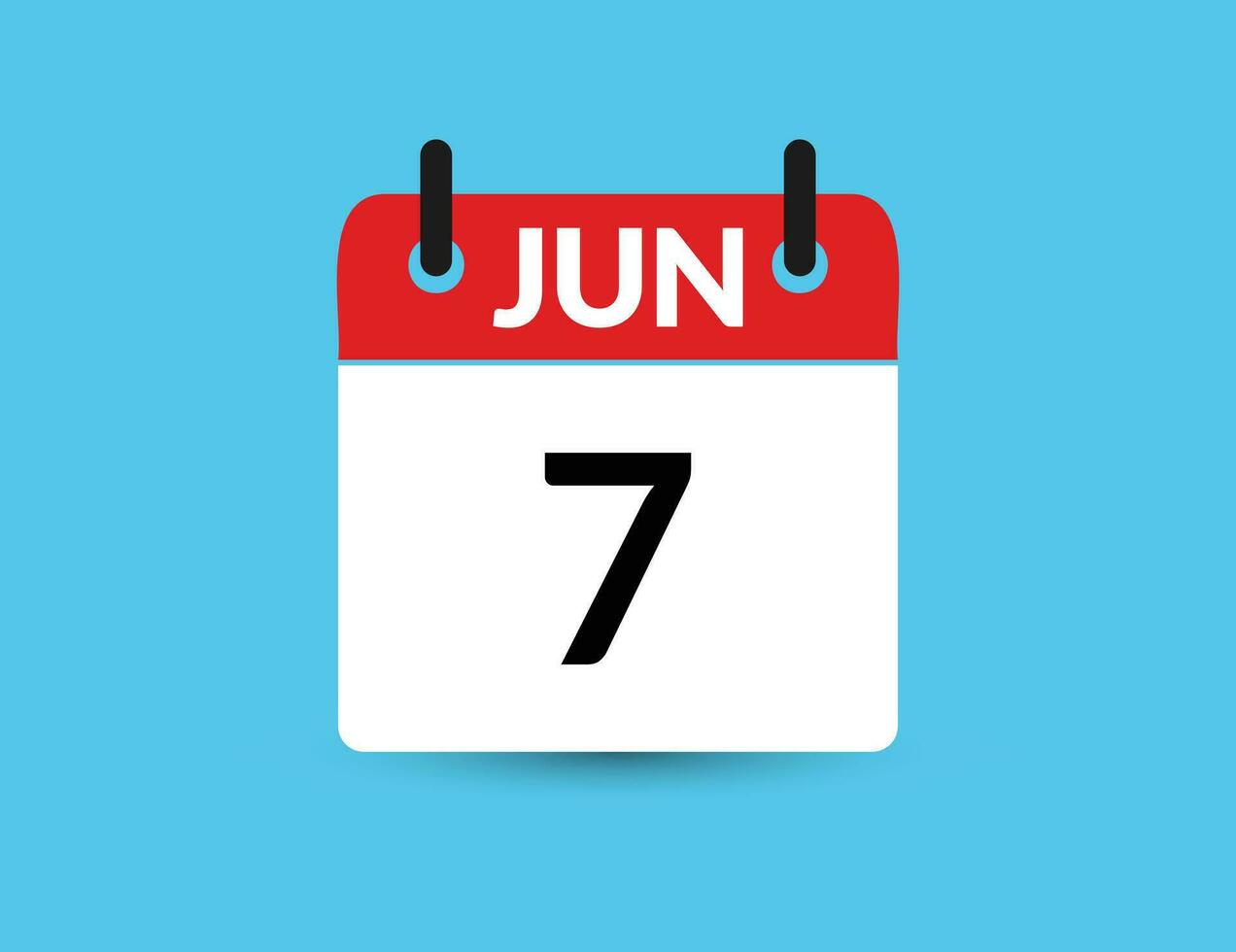 June 7. Flat icon calendar isolated on blue background. Date and month vector illustration
