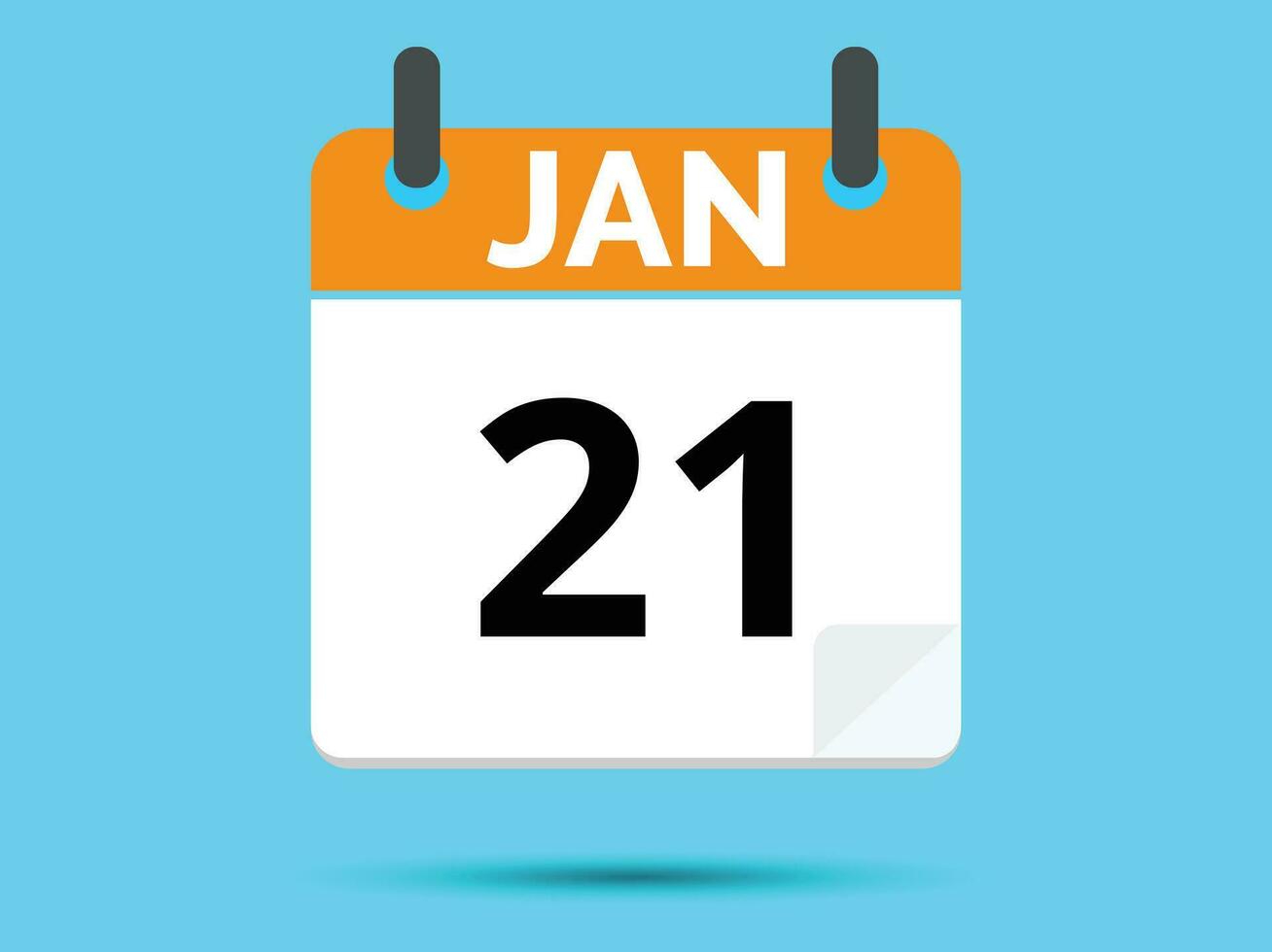 21 January. Flat icon calendar isolated on blue background. Vector illustration.