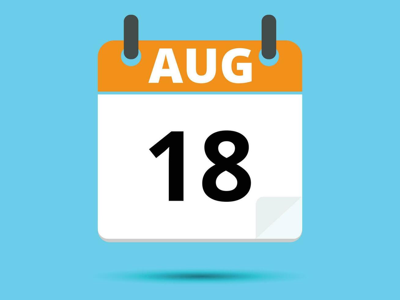 18 August. Flat icon calendar isolated on blue background. Vector illustration.