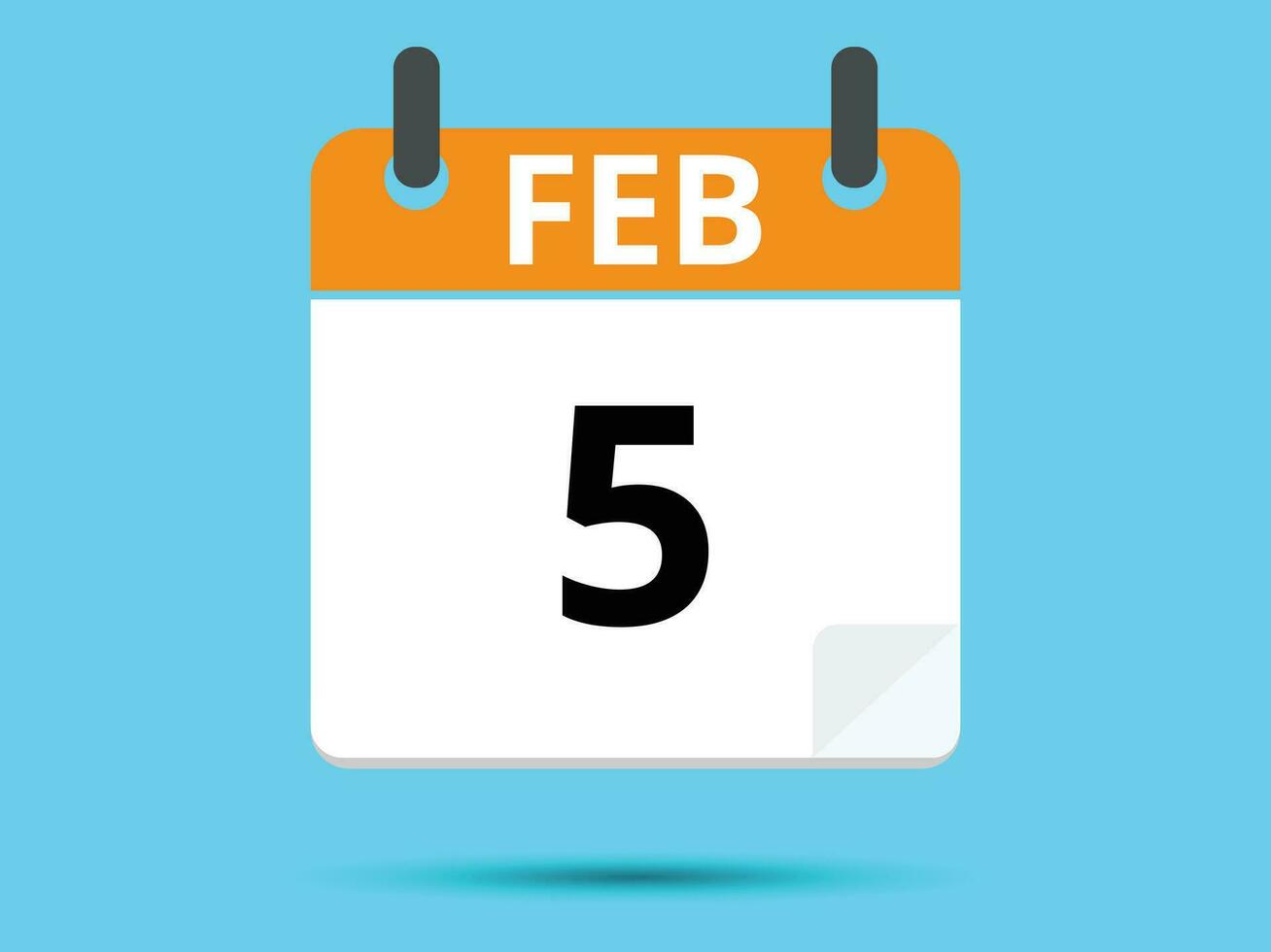 5 February. Flat icon calendar isolated on blue background. Vector illustration.