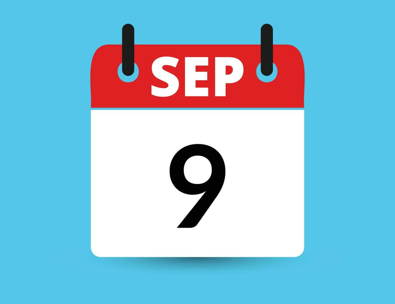 September 9. Flat icon calendar isolated on blue background. Date and month vector illustration