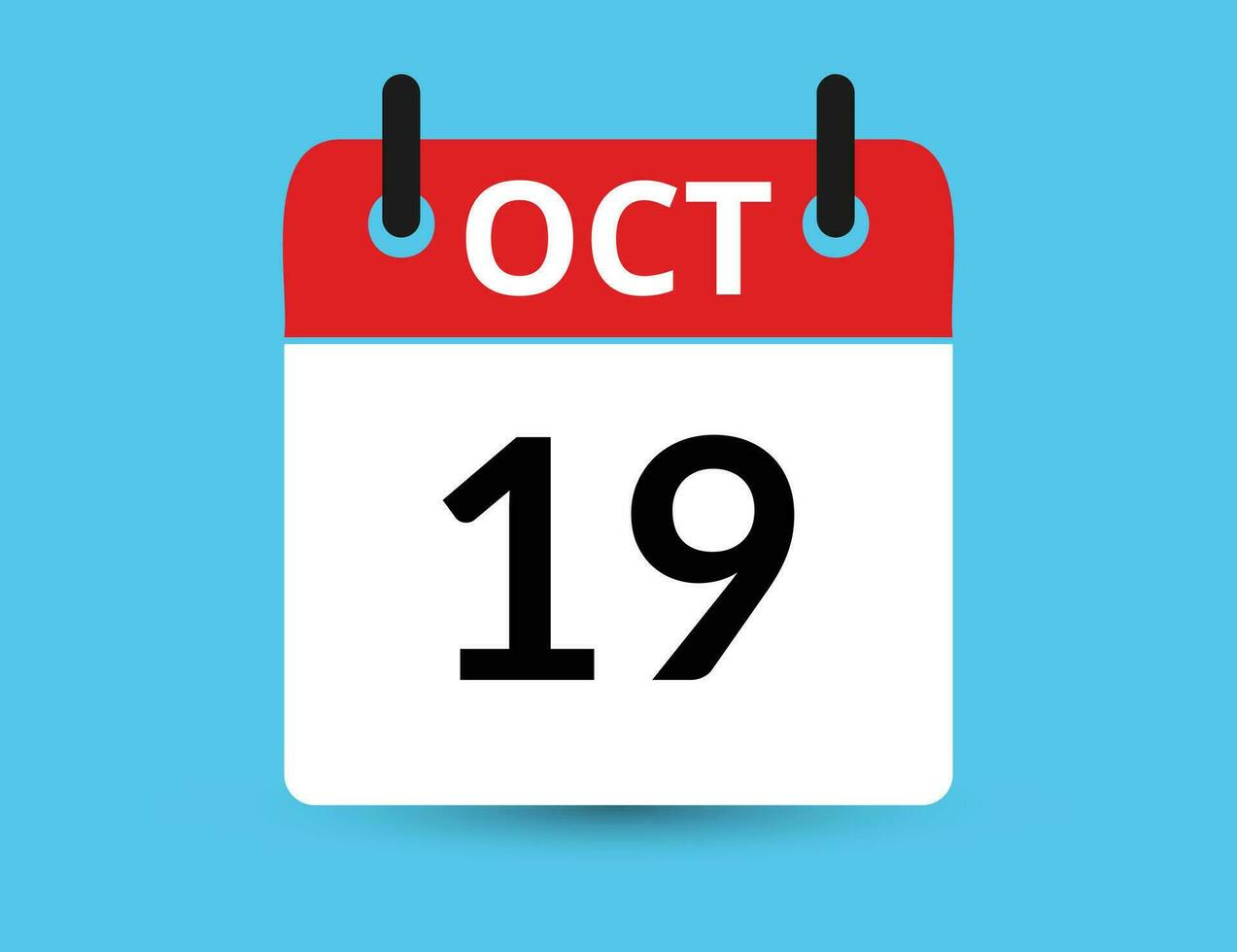 October 19. Flat icon calendar isolated on blue background. Date and month vector illustration
