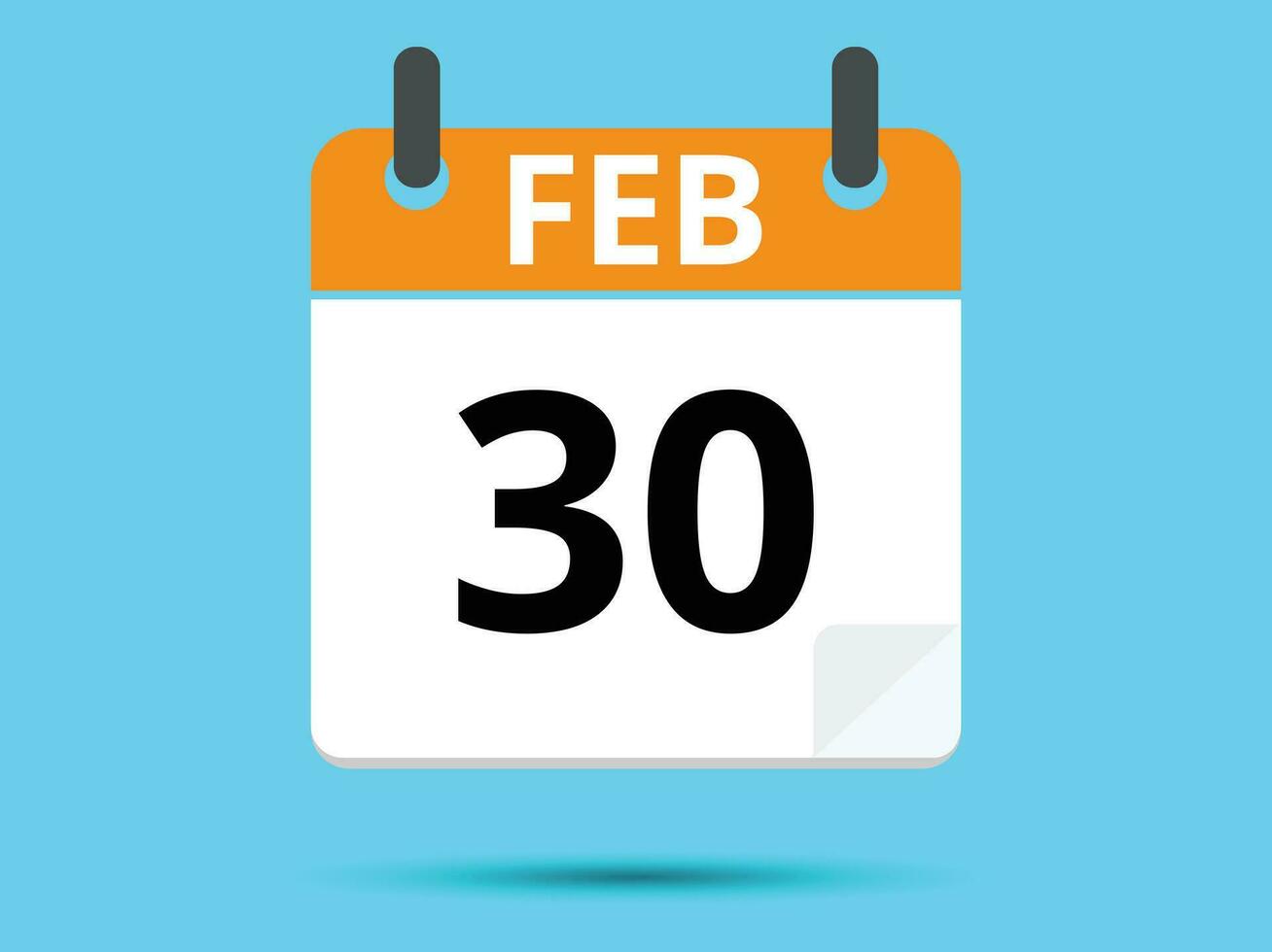 30 February. Flat icon calendar isolated on blue background. Vector illustration.