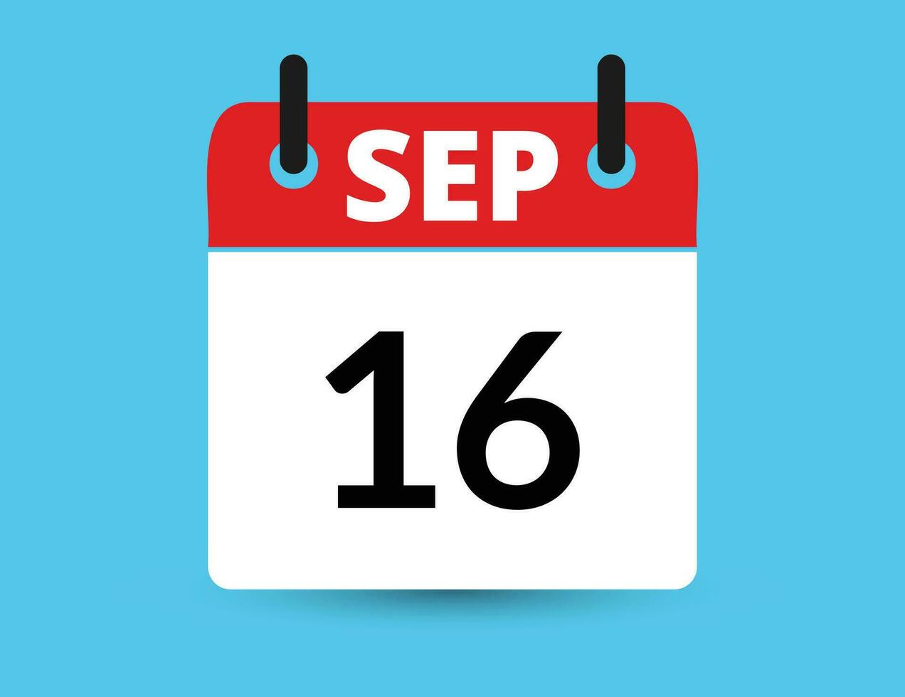 September 16. Flat icon calendar isolated on blue background. Date and month vector illustration
