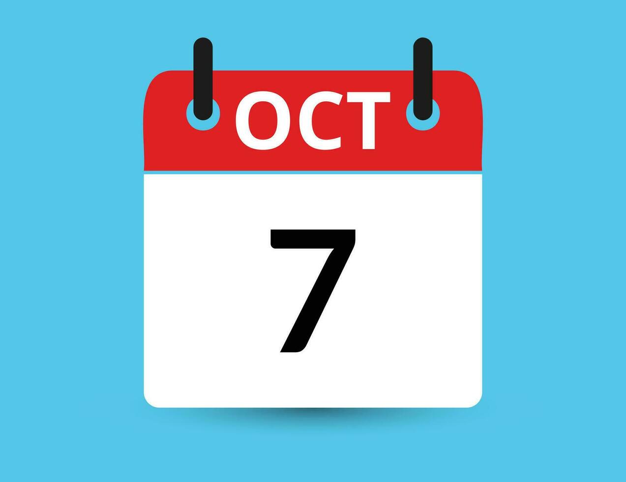 October 7. Flat icon calendar isolated on blue background. Date and month vector illustration