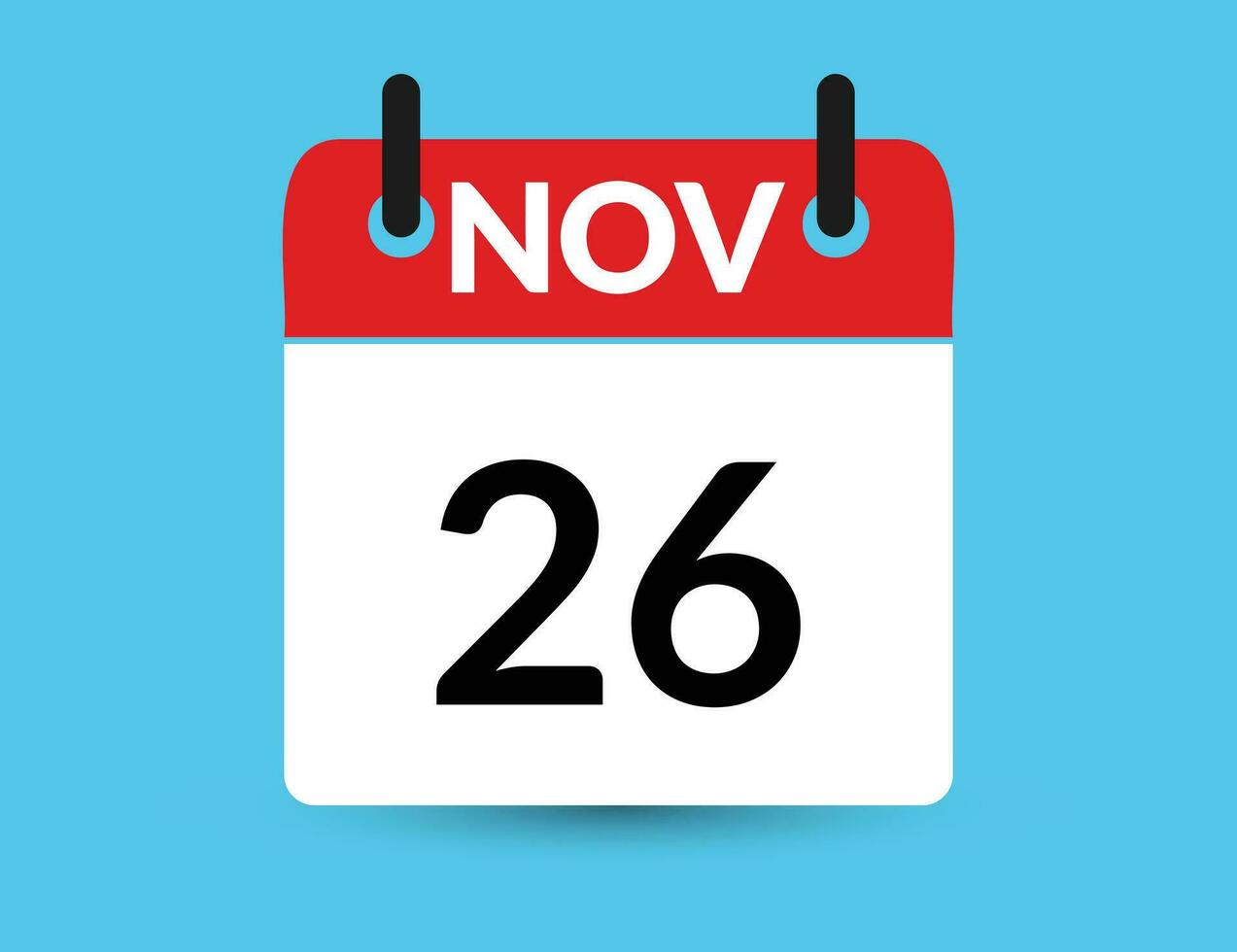 November 26. Flat icon calendar isolated on blue background. Date and month vector illustration