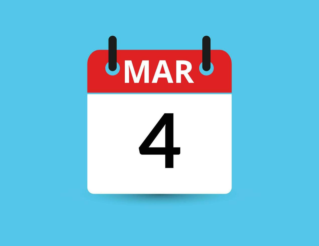 March 4. Flat icon calendar isolated on blue background. Date and month vector illustration