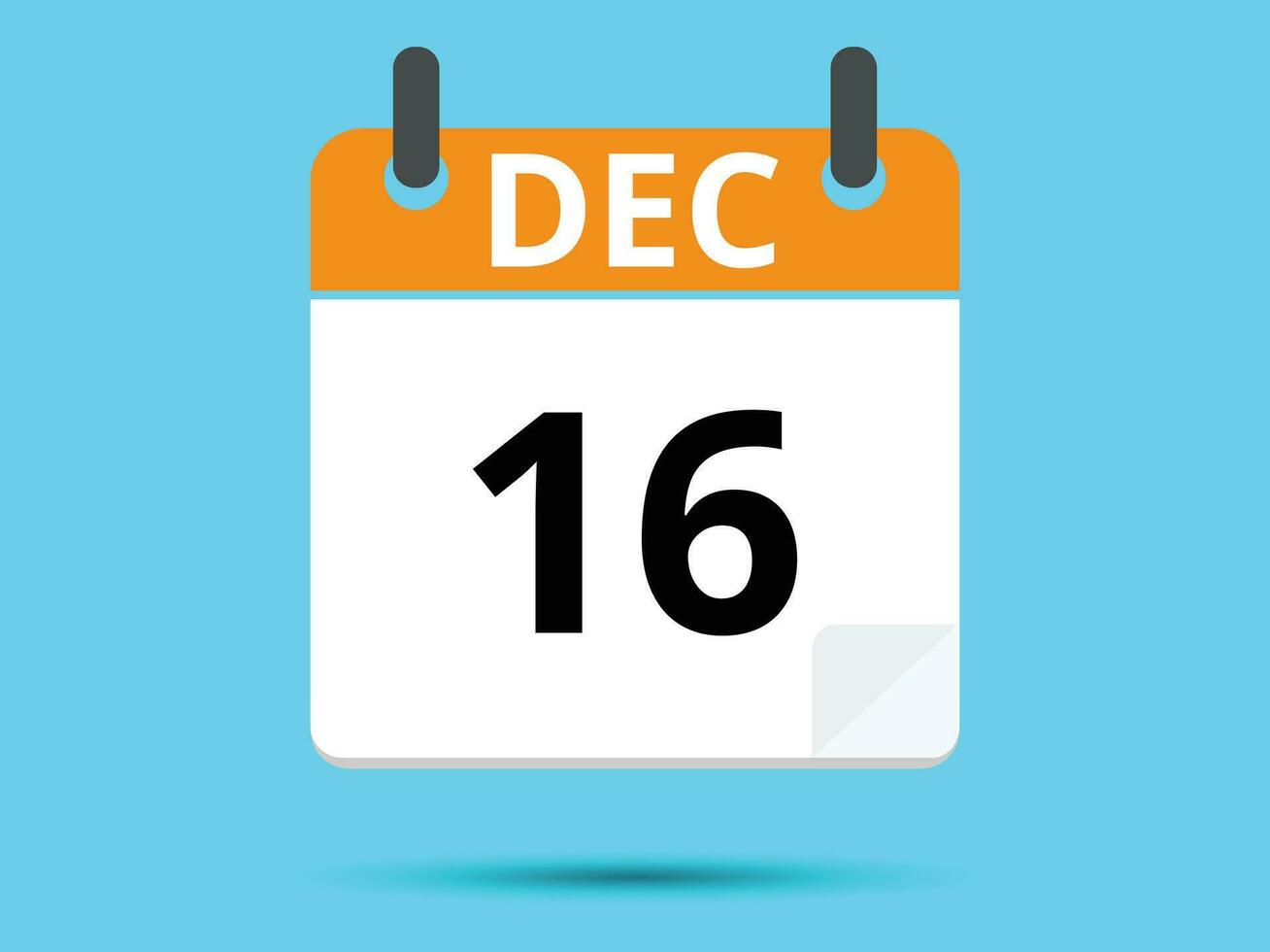16 December. Flat icon calendar isolated on blue background. Vector illustration.