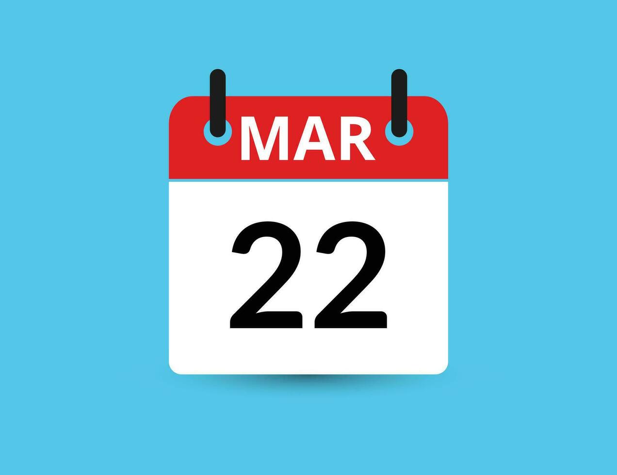 March 22. Flat icon calendar isolated on blue background. Date and month vector illustration