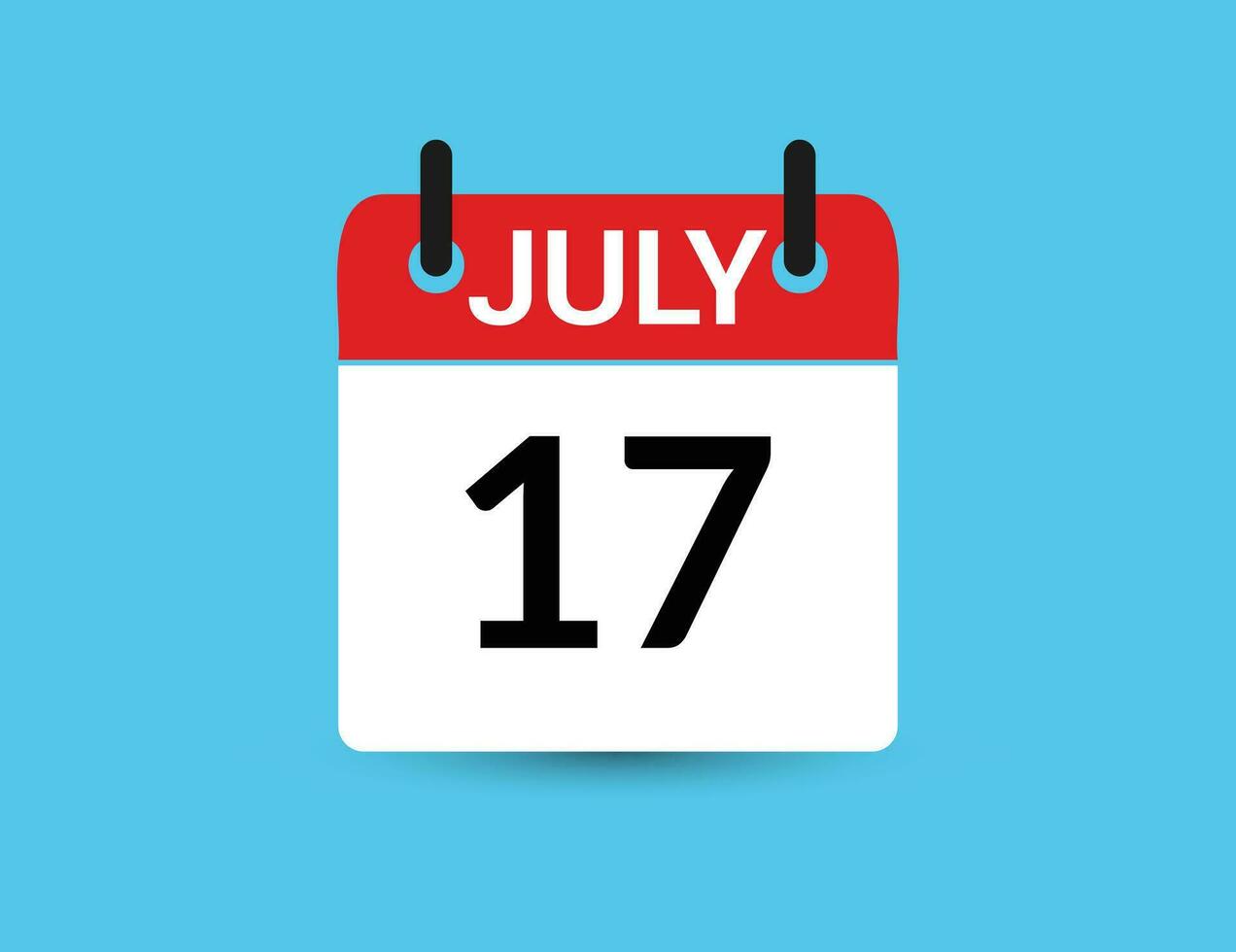 July 17. Flat icon calendar isolated on blue background. Date and month vector illustration