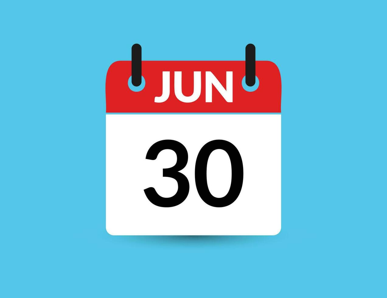 June 30. Flat icon calendar isolated on blue background. Date and month vector illustration