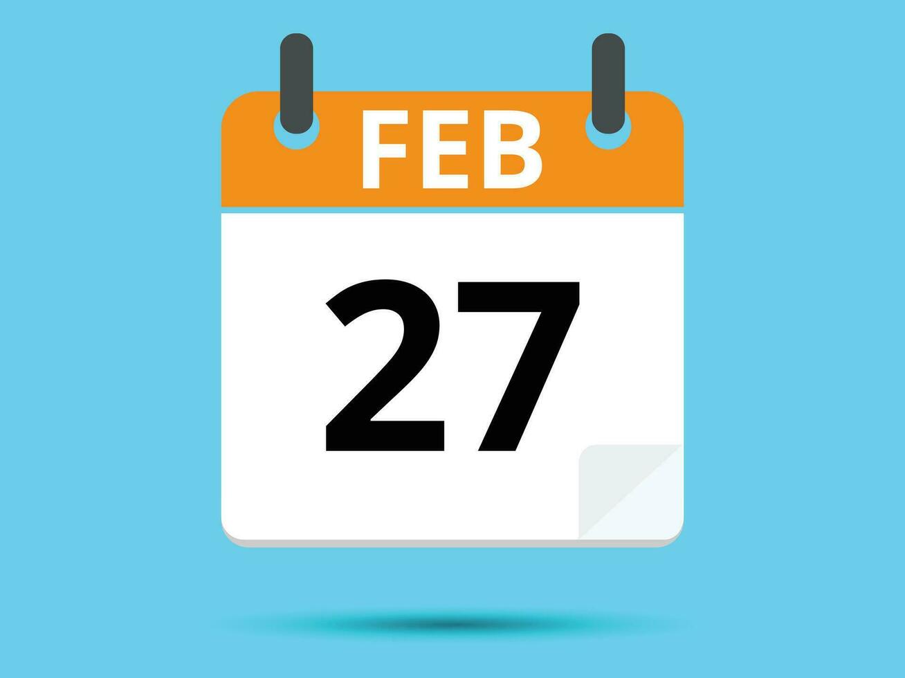 27 February. Flat icon calendar isolated on blue background. Vector illustration.