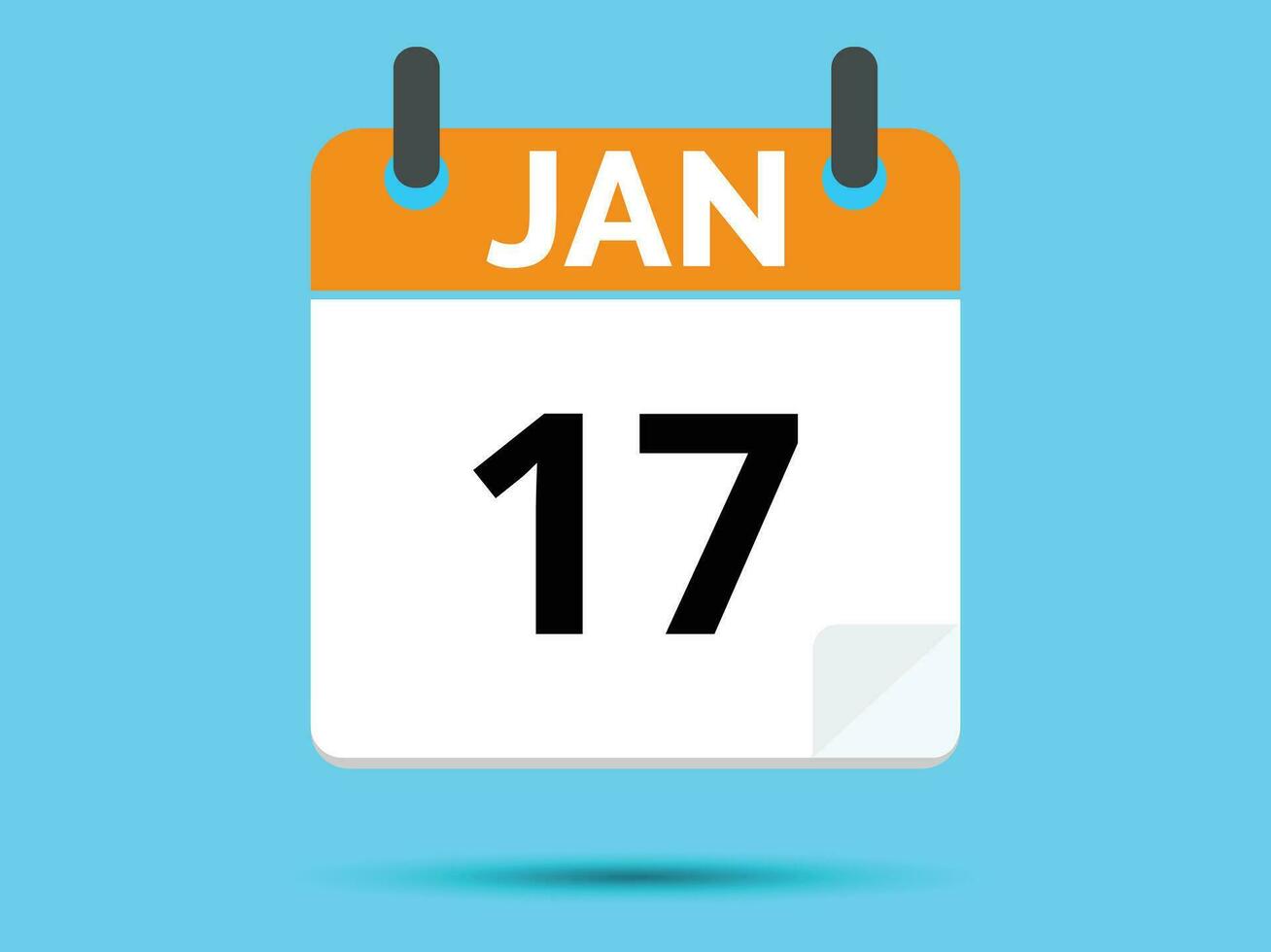 17 January. Flat icon calendar isolated on blue background. Vector illustration.