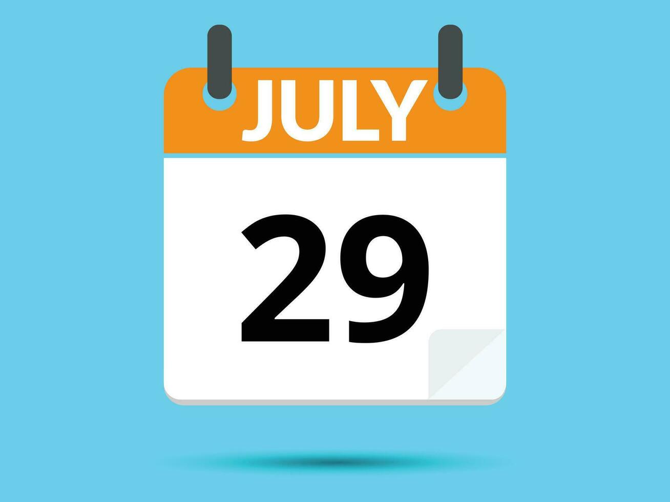 29 July. Flat icon calendar isolated on blue background. Vector illustration.