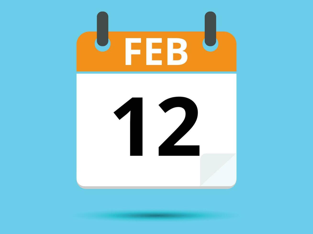 12 February. Flat icon calendar isolated on blue background. Vector illustration.