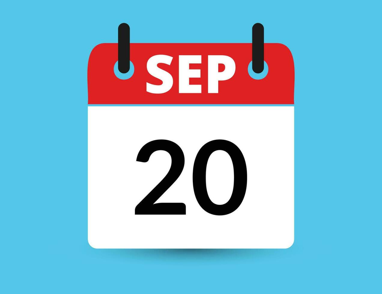 septiembre 20 plano icono calendario aislado en azul antecedentes. fecha y mes vector ilustración