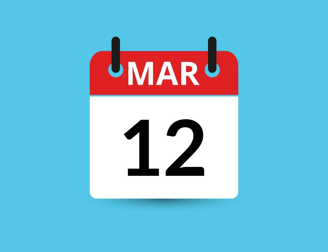 March 12. Flat icon calendar isolated on blue background. Date and month vector illustration