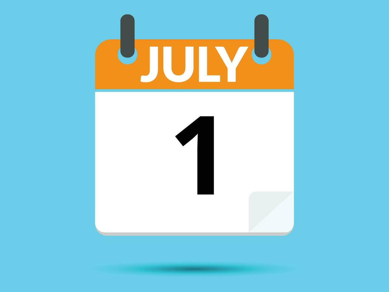 1 July. Flat icon calendar isolated on blue background. Vector illustration.