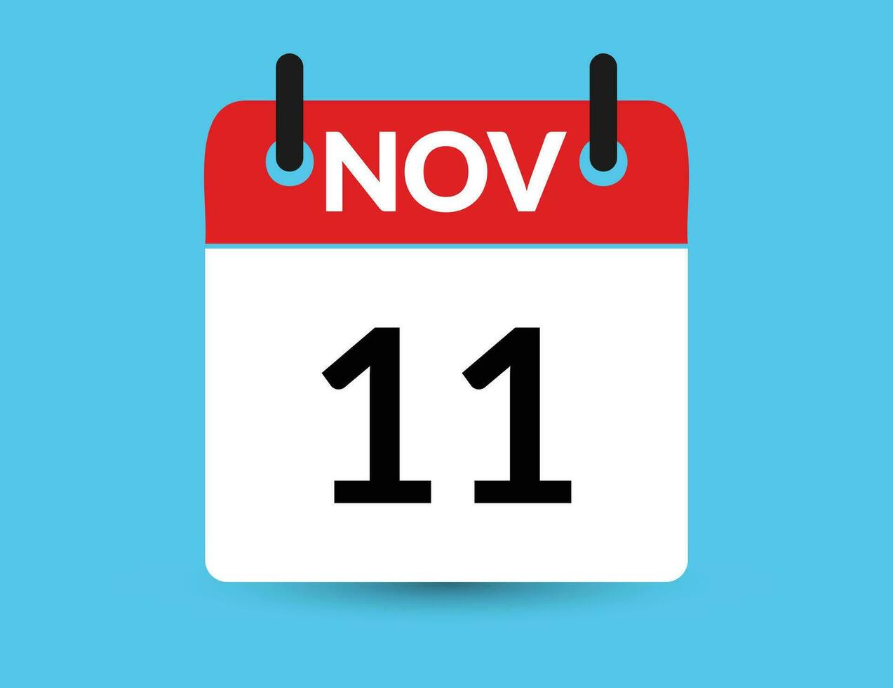 November 11. Flat icon calendar isolated on blue background. Date and month vector illustration