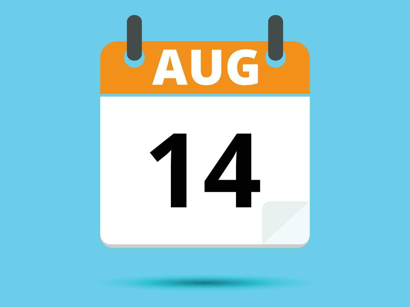 14 agosto. plano icono calendario aislado en azul antecedentes. vector ilustración.