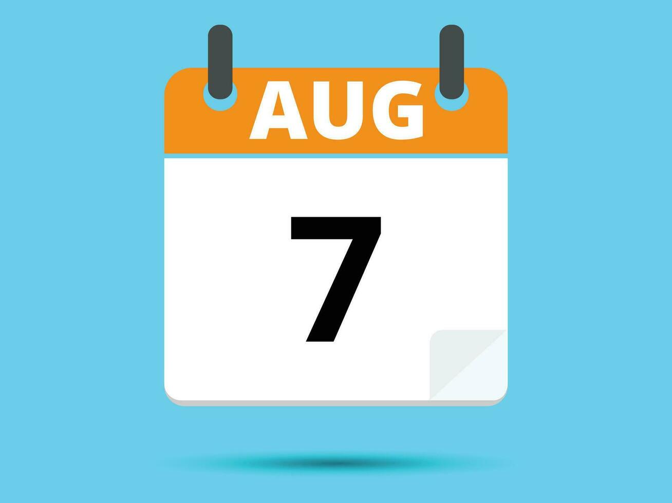 7 August. Flat icon calendar isolated on blue background. Vector illustration.