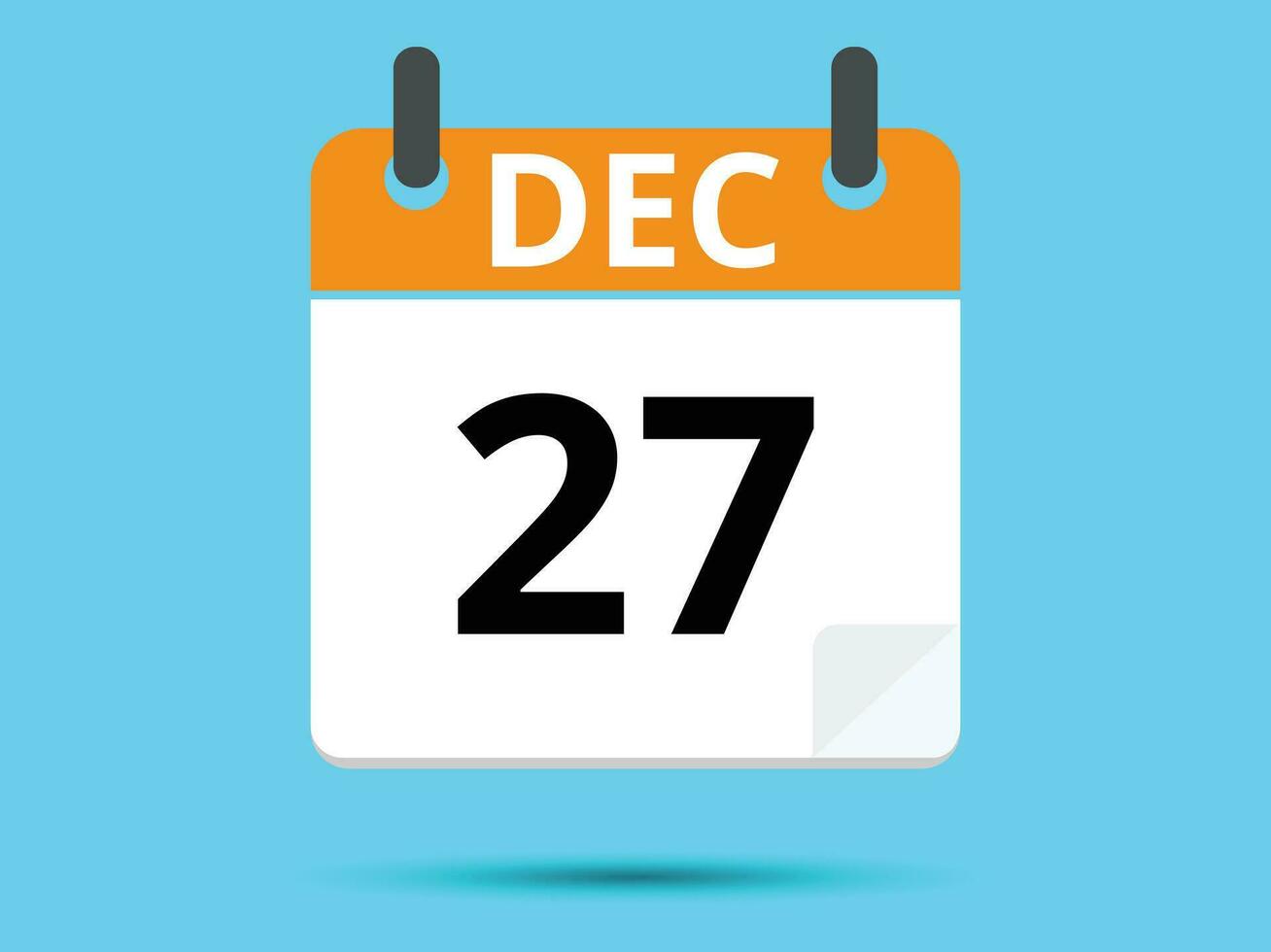 27 December. Flat icon calendar isolated on blue background. Vector illustration.