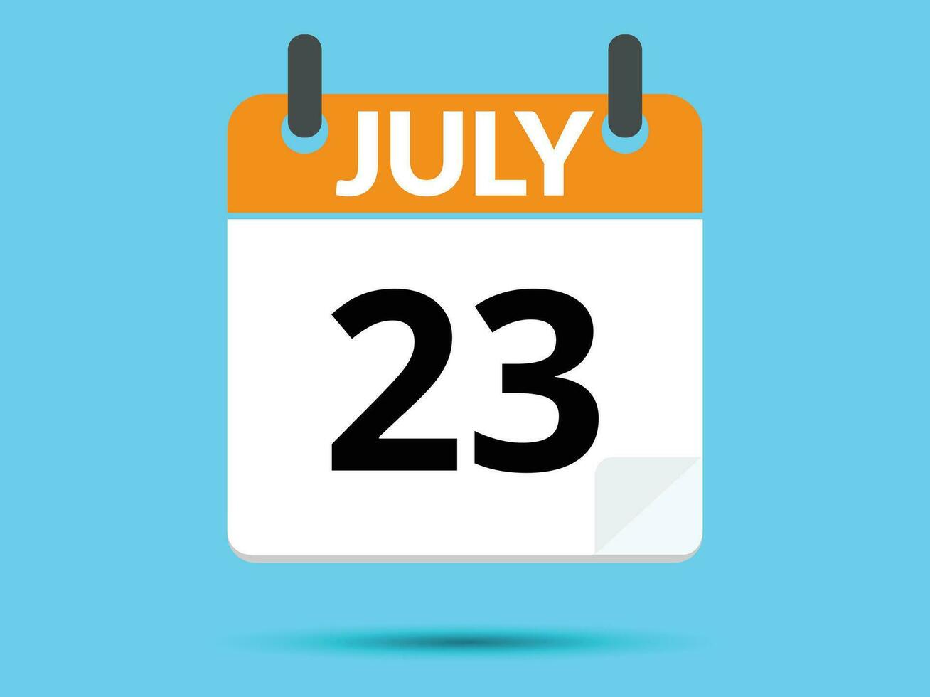 23 July. Flat icon calendar isolated on blue background. Vector illustration.