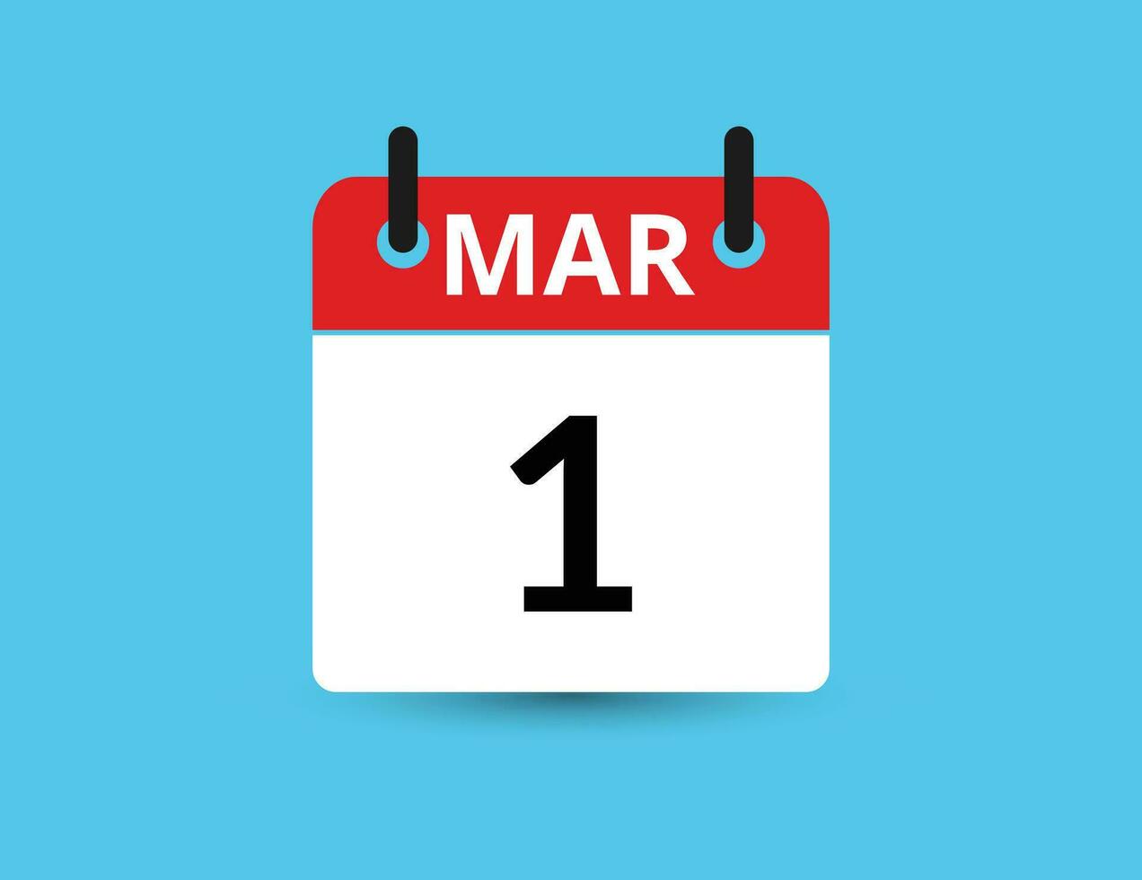 March 1. Flat icon calendar isolated on blue background. Date and month vector illustration