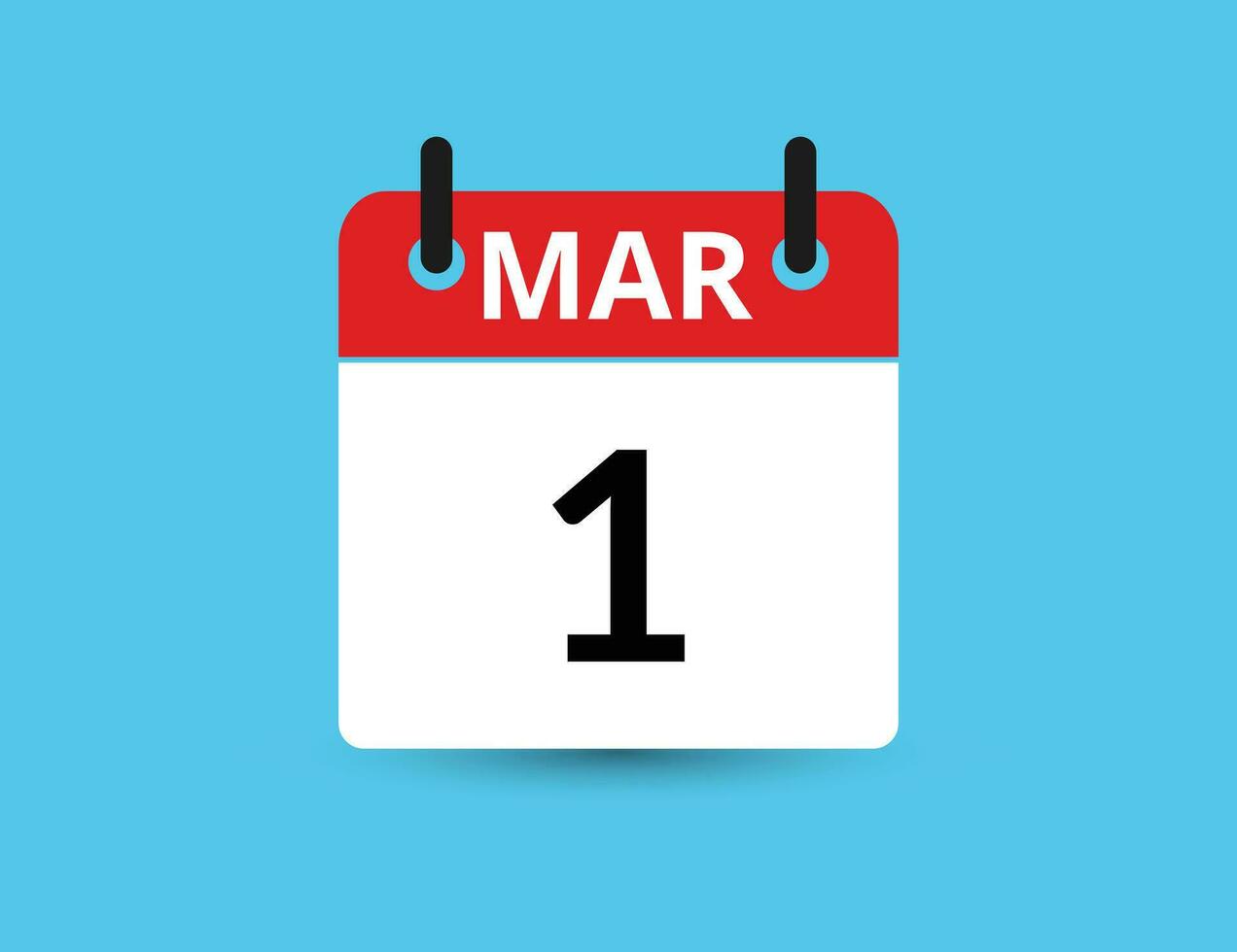 marzo 1. plano icono calendario aislado en azul antecedentes. fecha y mes vector ilustración