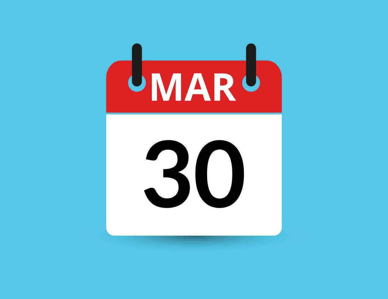 marzo 30 plano icono calendario aislado en azul antecedentes. fecha y mes vector ilustración