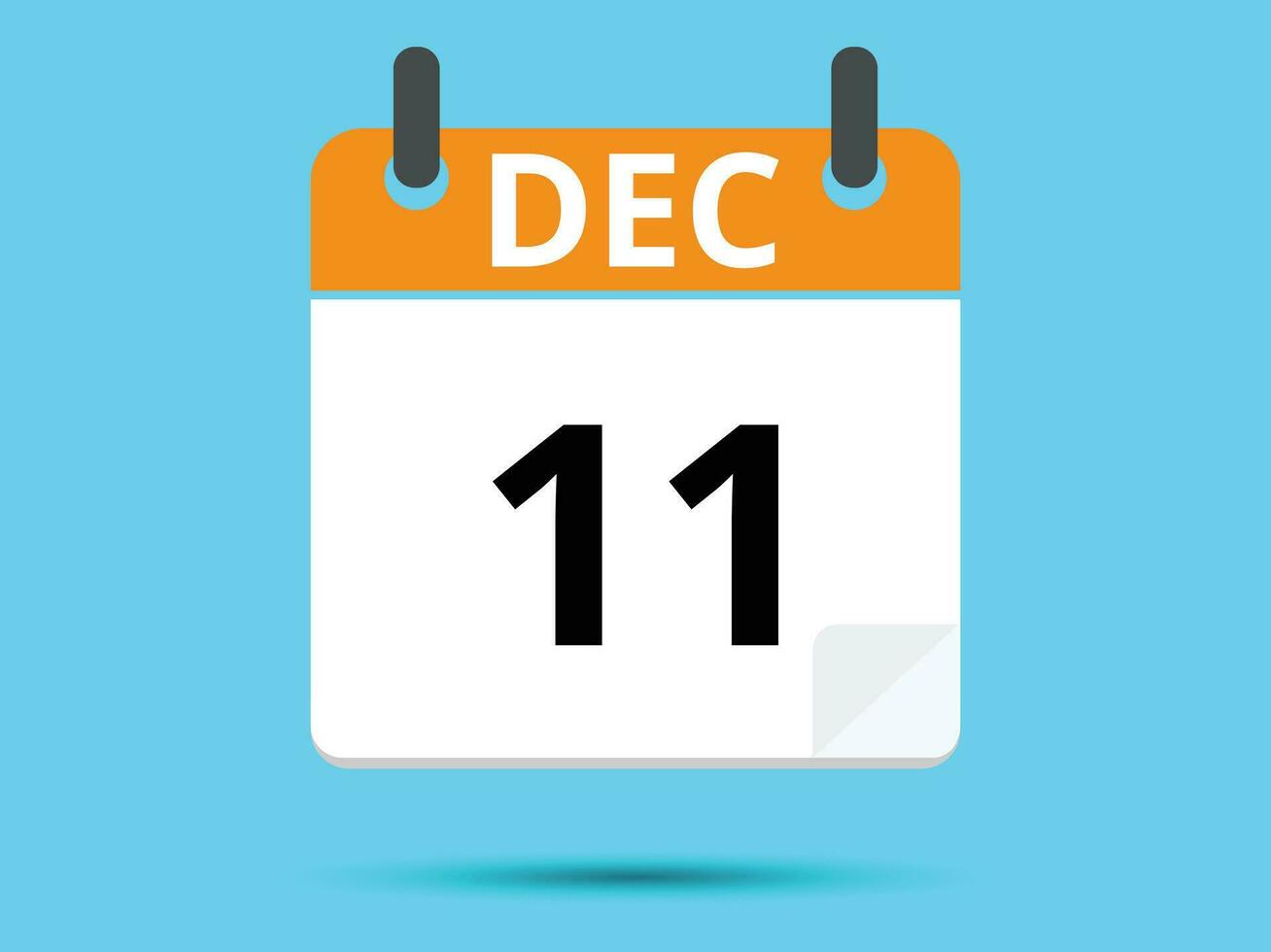 11 December. Flat icon calendar isolated on blue background. Vector illustration.