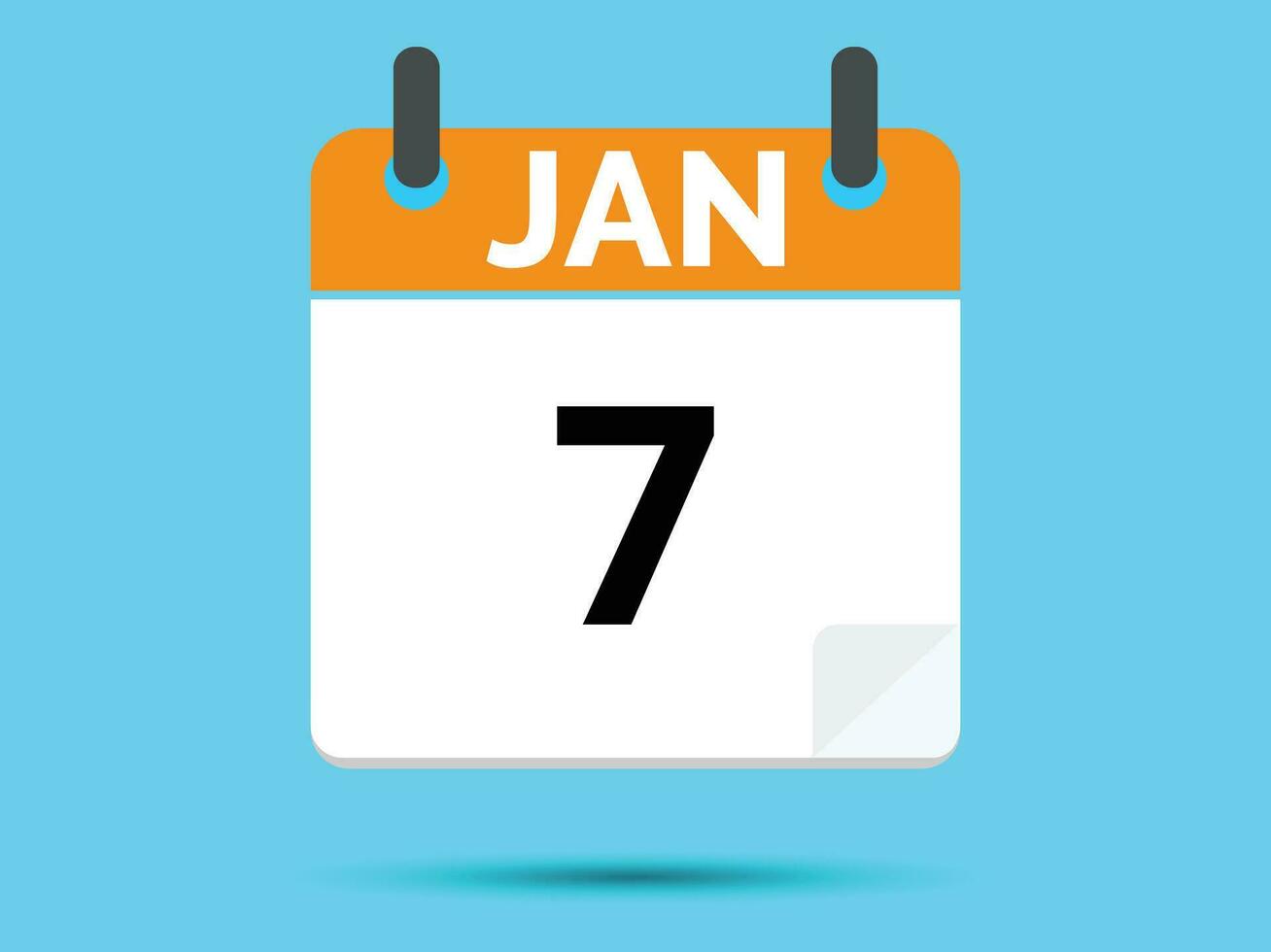 7 January. Flat icon calendar isolated on blue background. Vector illustration