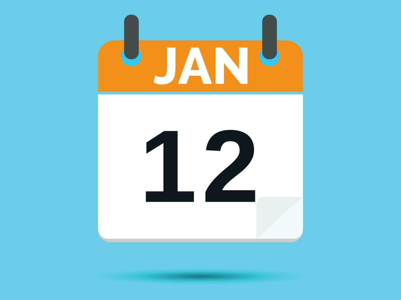 12 January. Flat icon calendar isolated on blue background. Vector illustration.