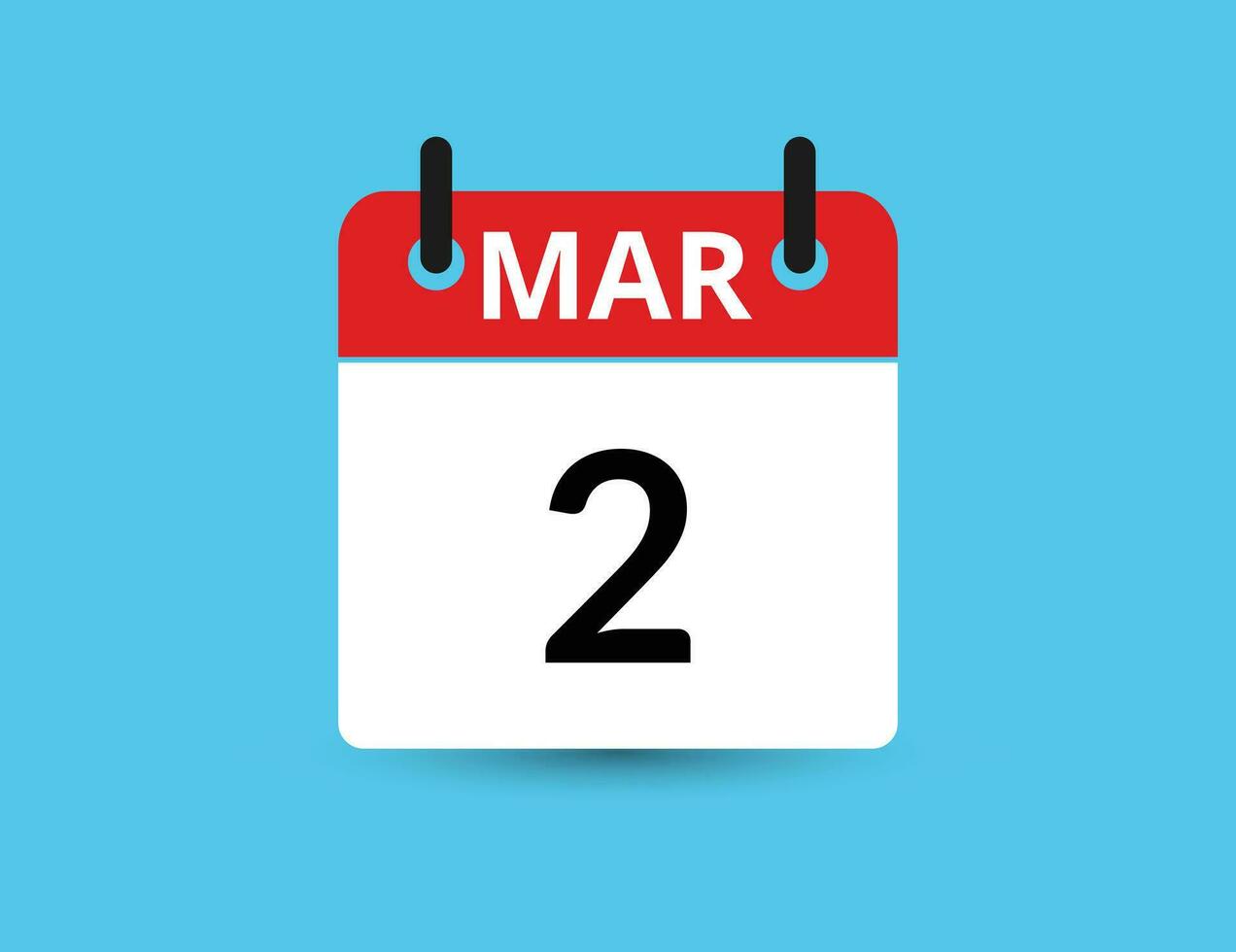 March 2. Flat icon calendar isolated on blue background. Date and month vector illustration