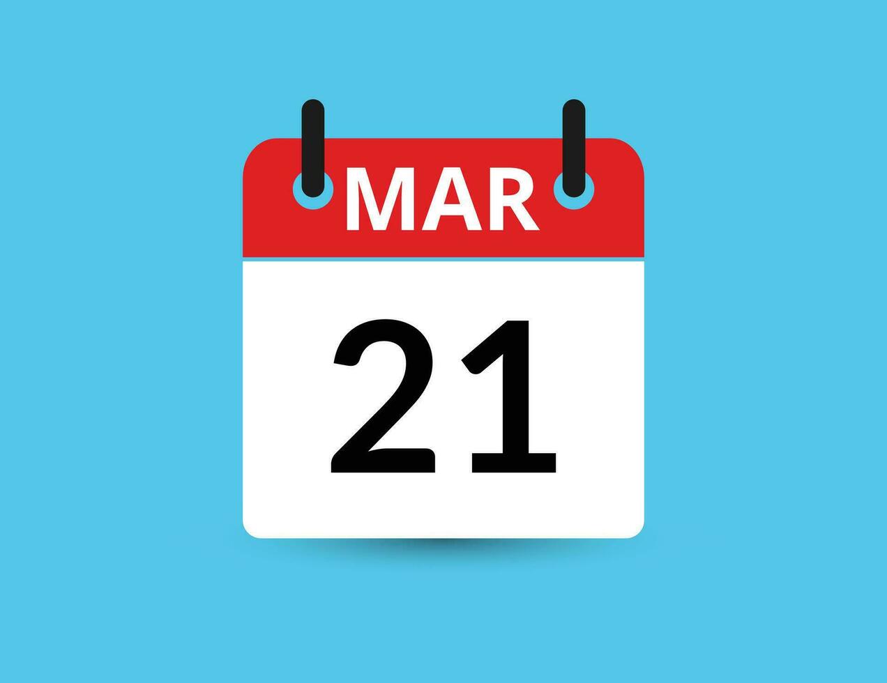 March 21. Flat icon calendar isolated on blue background. Date and month vector illustration