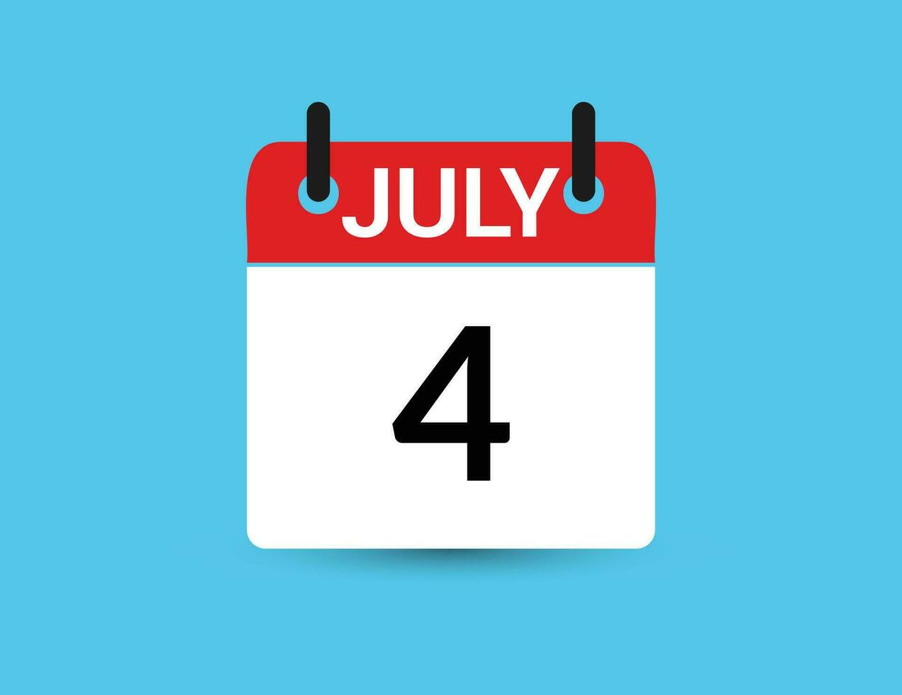 July 4. Flat icon calendar isolated on blue background. Date and month vector illustration