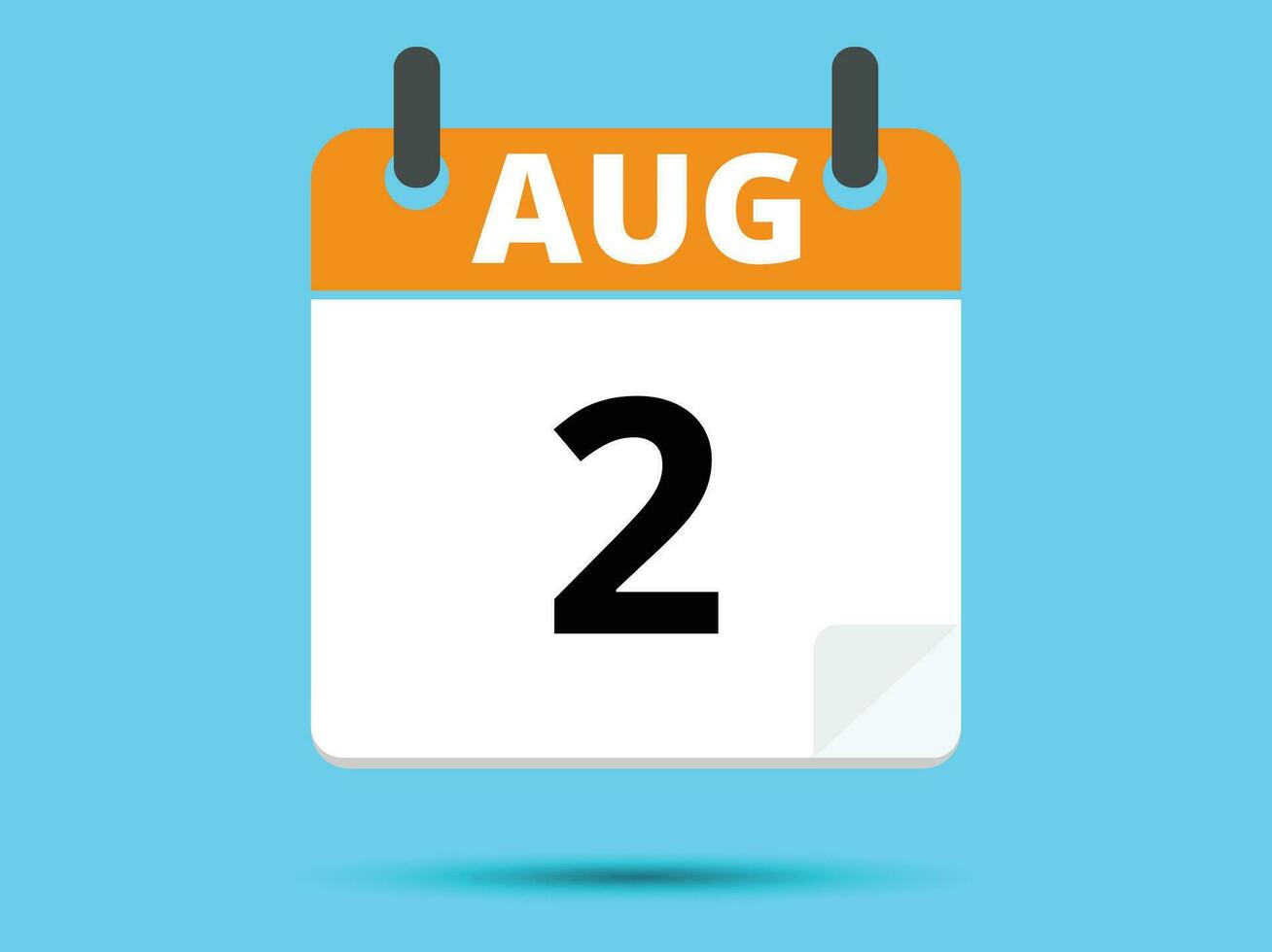 2 August. Flat icon calendar isolated on blue background. Vector illustration.