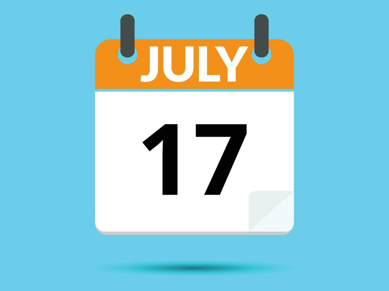 17 July. Flat icon calendar isolated on blue background. Vector illustration.